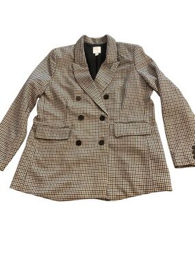 Joie Double Breasted Houndstooth Blazer Jacket Brown Black Cream size Large